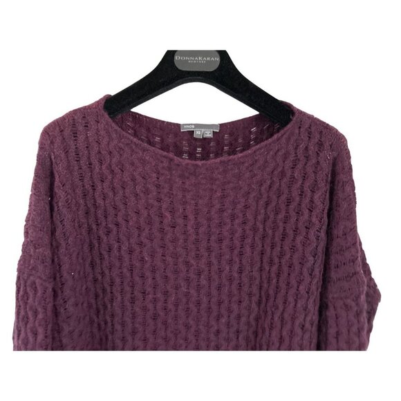 VINCE Cable Knitted Tunic Boatneck Sweater Purple Oversized Pullover Size XSmall - Picture 2 of 10